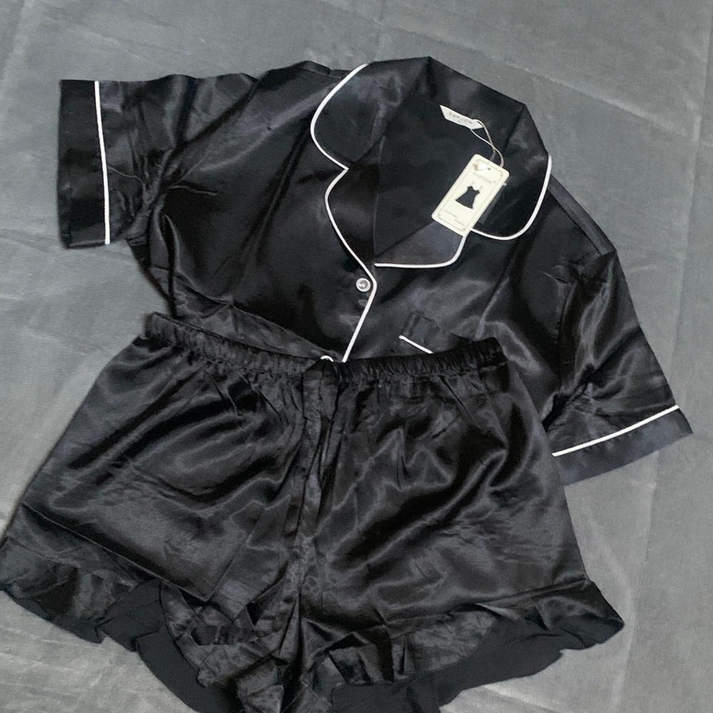 Black Satin Women's Pajama Set